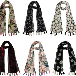 Floral Print Chiffon Women Multicolor Scarf, Stole, Fancy Scarf-image-87