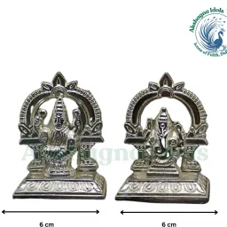 Silver Finish Lord Ganesha & Goddess Mahalakshmi Idol Set Decorative Showpiece-10 cm-image-54