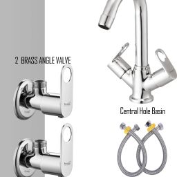 Prime Central Hole Basin Mixture With Set of 2 Prime Brass Angle Valve and (Set of 2) 24inch connection Pipe With Teflon tape Kitchen Mixer Faucet-picture-4