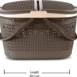 milton Polypropylene Pluto Picnic Basket with Two Side Opening Lid and with Handles, 1 Piece, Brown Storage Basket image 5