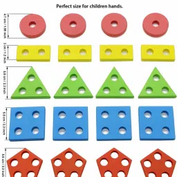 poksi Wooden Angle Geometric Blocks Stacker Shape Sorter Column Puzzle Stacking Set for Kids image 3
