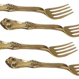 Forks Set of 4 pieces Brass Dessert Forks Floral Daily Multipurpose Use Brass Dessert Fork Set-17