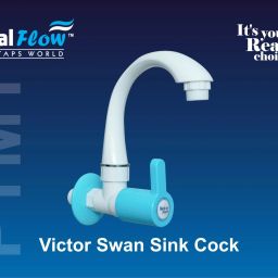 REA FLOW PTMT VICTOR WHITE SKY BLUE SWAN SINK COCK PTMT SWAN SINK COCK WITH FLANGE FOR HOUSE HEAVY DUTY PLASTIC Sink Tap Faucet-image-89