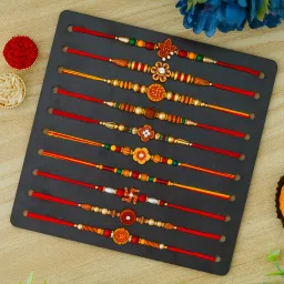 Designer Rakhi Set For Brother Combo With Roli Chawal Greeting Card Mauli Thread Rakhi, Greeting Card, Chawal Roli Pack Set-23