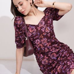 tokyo talkies Women Blouson Maroon Above Knee/Mid Thigh Length Dress-picture-39