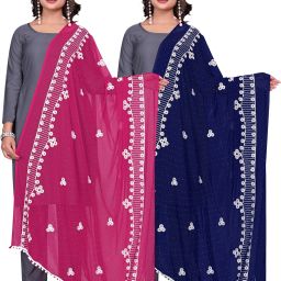 Chiffon Embellished Pink, Dark Blue Women Dupatta-image-59