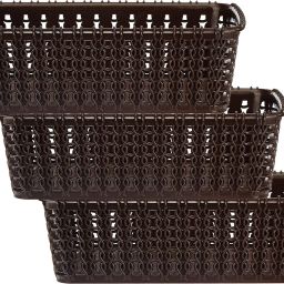 Plastic Multipurposes Small M 15 Plastic Basket, Organizer-Pack of 3 (Brown) -46HH0114 Storage Basket-image-85