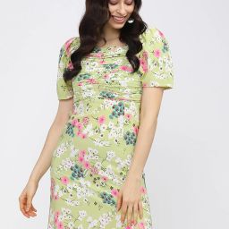 Women Fit and Flare Green Knee Length Dress-image-14