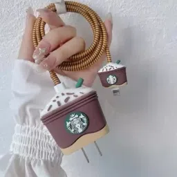 SAPNXA Charger Cover for iPhone 18W-20W Charger, 3D Cartoon Design Star Coffee, Spiral Cable Protector-picture-9