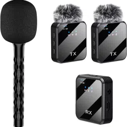 Reporter Microphone Stick with Wireless Microphones for Youtube Video Recording Microphone-picture-29
