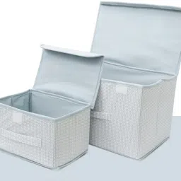 (Pack of 2) White Storage Box Bins NonWoven Organizer Foldable with Lid & Handle Storage Box-image-57