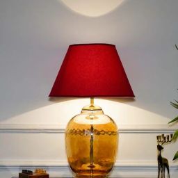 kapoor lampshades Secret Glass & Metal Large Tabel Lamp with Maroon Cotton Shade-picture-44