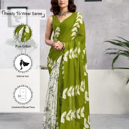 Ready to Wear Blocked Printed, Floral Print, Geometric Print Daily Wear Pure Cotton Saree-28
