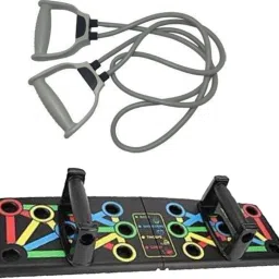 Push Up Board - Complete Push Up Training System Color-Coded Push-up Bracket Board Portable for Home Fitness Training with toning tube with D Handle for Exercise Workout Resistance Tube Fitness Accessory Kit Kit-1