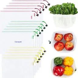 Set of 15 Reusable Mesh Produce Bags – Vegetable and Fruit Net Bag Pack of 15 Grocery Bags-8