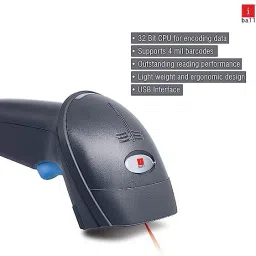 iball LS-392 Wired USB Optical Laser High Speed 1D Barcode Scanner Reader Laser Barcode Scanner image 2