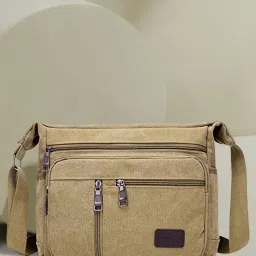 Khaki Men Sling Bag Canvas Sling Bag-image-1