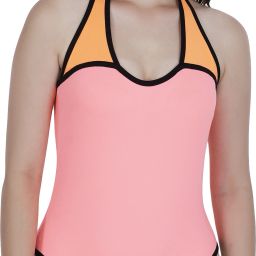 One Piece Sleevless lace Swim Suit, Halter Neck Bodysuit for Womens & Girls Solid Women Pink, Orange Swimsuit-image-89