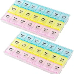 MONDAY - SUNDAY 2Pc 3-Layer Weekly Pill Organizer, 21 Compartment Daily Pill Box, Tablet Case Pill Box-34