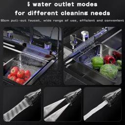 q-image Digital Display LED Panel Kitchen Sink, All in One 30X18X9 INCH Led Lights with Digital Display Screen 5 Piano Key Switch Sink 30X18 Inch Under Counter Basin image 3