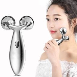 3D Manual 360 Rotate Silver Roller Face Body Massager |-image-10