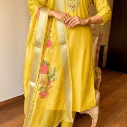Women Cotton Blend Kurta Pant Dupatta Set Solid Kurta, Trouser/Pant & Dupatta Set-picture-18