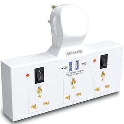 Obedient Extension Board with 2-Type USB 3-Plug Socket with Individual Switch-2 (100-250VAC 50-60Hz)-Direct Plugin Extension Box Spike Guard -2500W (White) image 2