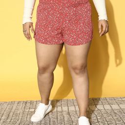 Floral Print Women Red Regular Shorts-image-5