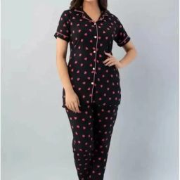 Women Night Suit Set Black, Pink Printed-image-43