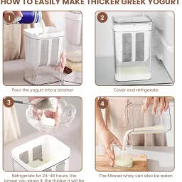 aalok Greek Yogurt & Curd Maker - 1100ml Fine Mesh Strainer with Lid Yogurt Maker image 5