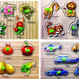 Combo of 4 Wooden Puzzle Board ~ Animal, Transport, Vegetables, Flower-12