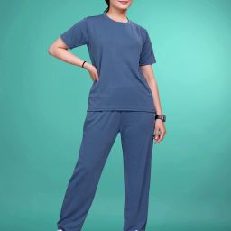 Women Top & Pyjama Set Blue Solid-image-113