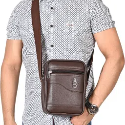 Brown Men Sling Bag Tourister Leather Sling Bag For Men Travel Side Mobile Crossbody Document Bag-image-22