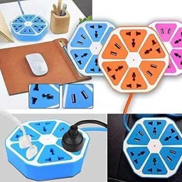 MOBONE 1.3M Hexagon Socket Extension board 4 USB charging point+Power Cube Socket EU Plug 4 Adapter with 1.3m Cable Multi Switch Socket Data Card image 3