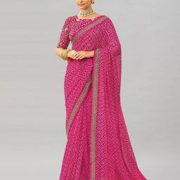 Printed, Embroidered, Embellished Bollywood Georgette, Chiffon Saree-image-4