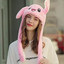 HASTHIP Interactive Bunny Ear Hat Girls Kids Women Plush Rabbit Hat with Moving Ears-image-2