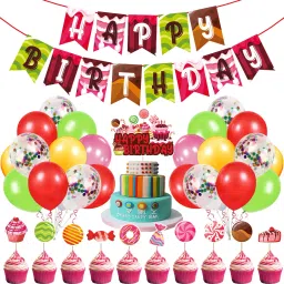 Candy theme Party Supplies, Candy Birthday Party Decorations for Girls with Happy Birthday Banner Cake Topper Cupcake Toppers Balloons(Pack of 37)-image-51