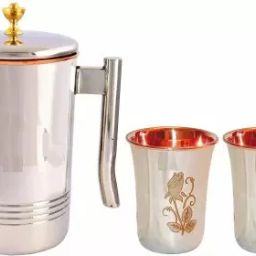RAGHAV Pure Steel Copper Designed Platinum Jug Pitcher with Lid, Storage & Serving Water, Beneficial for Health,Copper and Steel Volume- Jug 1600 ML With Two Glasses 300ml Jug Glass Set-image-15