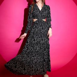 Women Fit and Flare Black Maxi/Full Length Dress-image-30