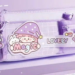 Lovely Lucky Girl Large Capacity Stationary Pouch For Kids, School & College Students, With Mini Pocket Art Canvas Pencil Box-image-17