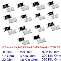 (180 Pieces) Most Commonly Used Resistor1/4w (0.25 W) 5% Tolerance SMD Chip 1206 Electronic Components Electronic Hobby Kit-21