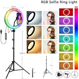 TAXTURE 10" Selfie RGB Ring Light with Tripod Stand LED Dimmable with 21 Colours Ring Flash image 4