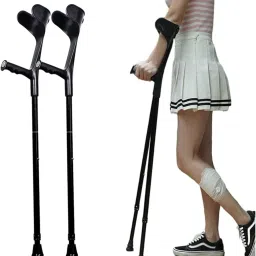 2 all black elbow crutch height adjustable crutches walking stick for recovery Walking Stick-image-60