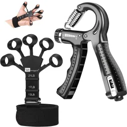 Pack of Counter Hand Grip Strengthener & Finger Trainer Adjustable Hand Workout Fitness Accessory Kit Kit-image-40