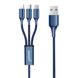 Pebble Type A to Type C, Micro USB, Lightning 3.3 Feet (1M) 3-in-1 Cable (Premium Nylon Braided, Blue)-5