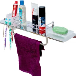 Stainless Steel 5 in 1 Multipurpose Shelf/Tumbler/Toothbrush/Soap Holder Stainless Steel Wall Shelf-image-64