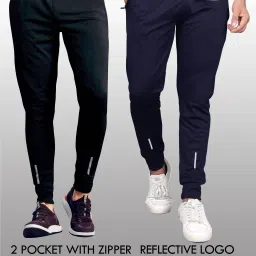 Pack of 2 Men Solid Black, Blue Track Pants-picture-18