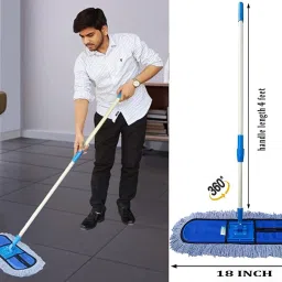 livronic Wet and Dry Cotton Floor Mop with 4 Feet Long Handle with 360 Degree Movement which Allows You to Clean Every Corners Easily with cotton pad refills along with 1 extra refill (Head 18-Inch Large) Blue Color (Set of 1 with 2 Refill) Wet & Dry Mop image 2