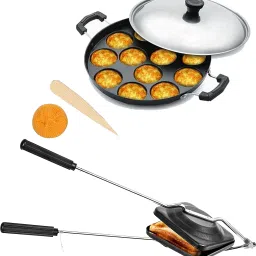 Non-electric Sandwich Maker | 2 Side Handle Appam Patra / Appam pan with Lid K0 Toast-24