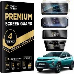 spartan shield Screen Guard for NEW TATA NEXON 2023 FACELIFT || 10.25 Inch Infotainment [Rounded Corners] + Instrument Cluster + Steering + AC Cluster Protector || FEARLESS FEARLESS S || TataNexon Car Display Accessories 2024 [Not Tempered Glass]-24